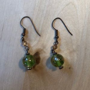 Green and gold beaded earrings